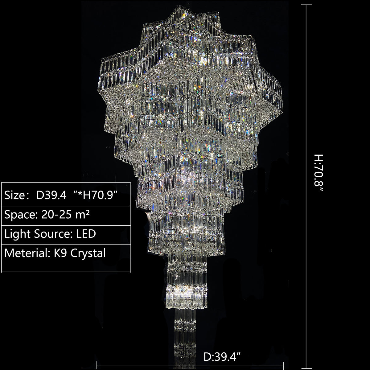 Luxury Extra Large Plaza Multi-Tier Crystal Chandelier For Hotel Hall / 2 Story Foyer / High Ceiling Living Room-Chandeliers-casivra-D39.4"*H70.9"(D100cm*H180cm)/40 Lights/75.9 kg-White Light-casivra
