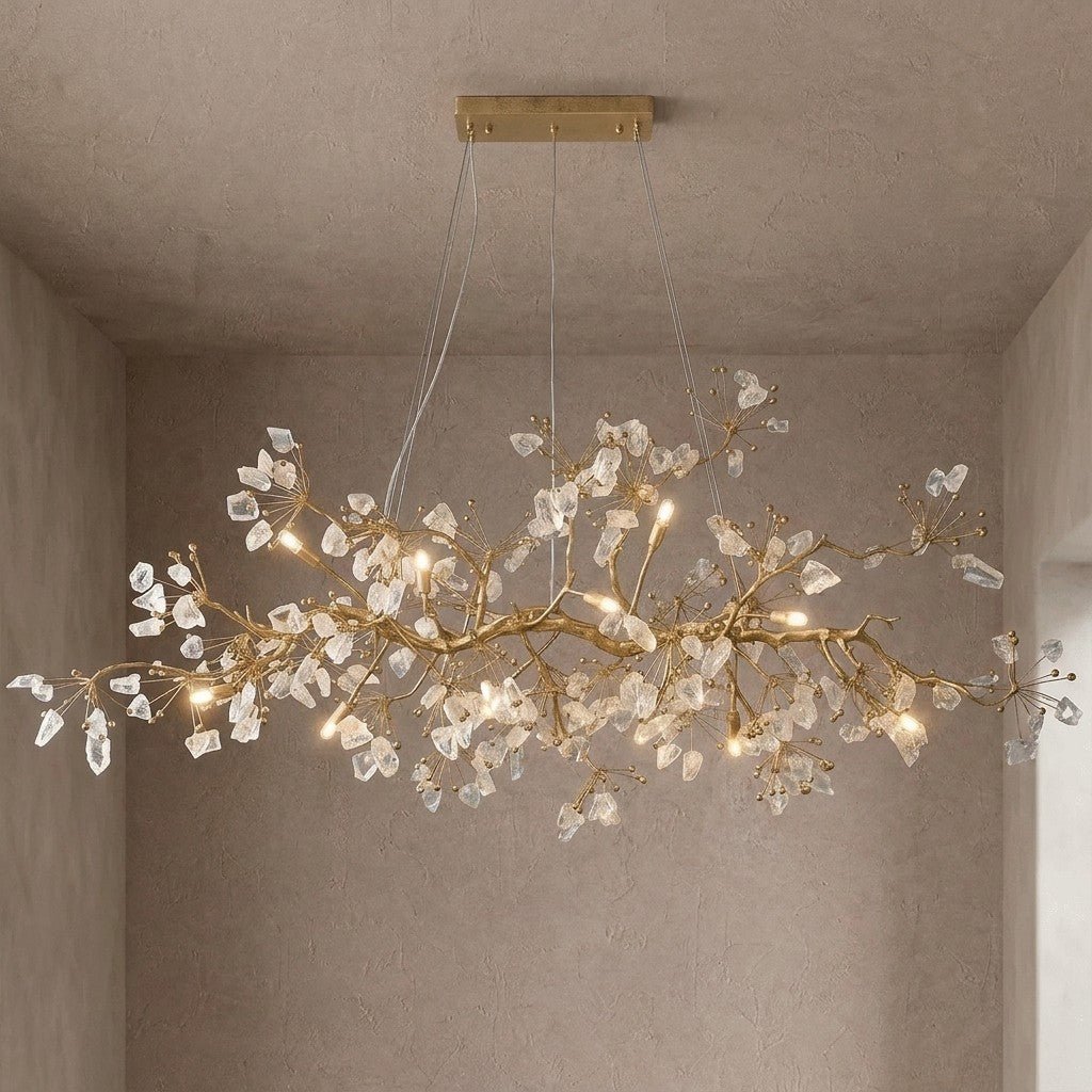 Luxury Glass Bloom Branch Chandelier - ∅ 47.2″ x W 15″ x H 15.7″Gold + Transparentcasivra