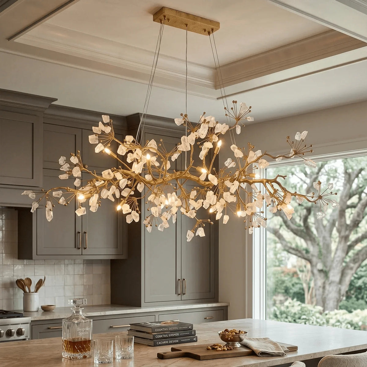 Luxury Glass Bloom Branch Chandelier - ∅ 59.1″ x W 15.7″ x H 17.7″Gold + Transparentcasivra