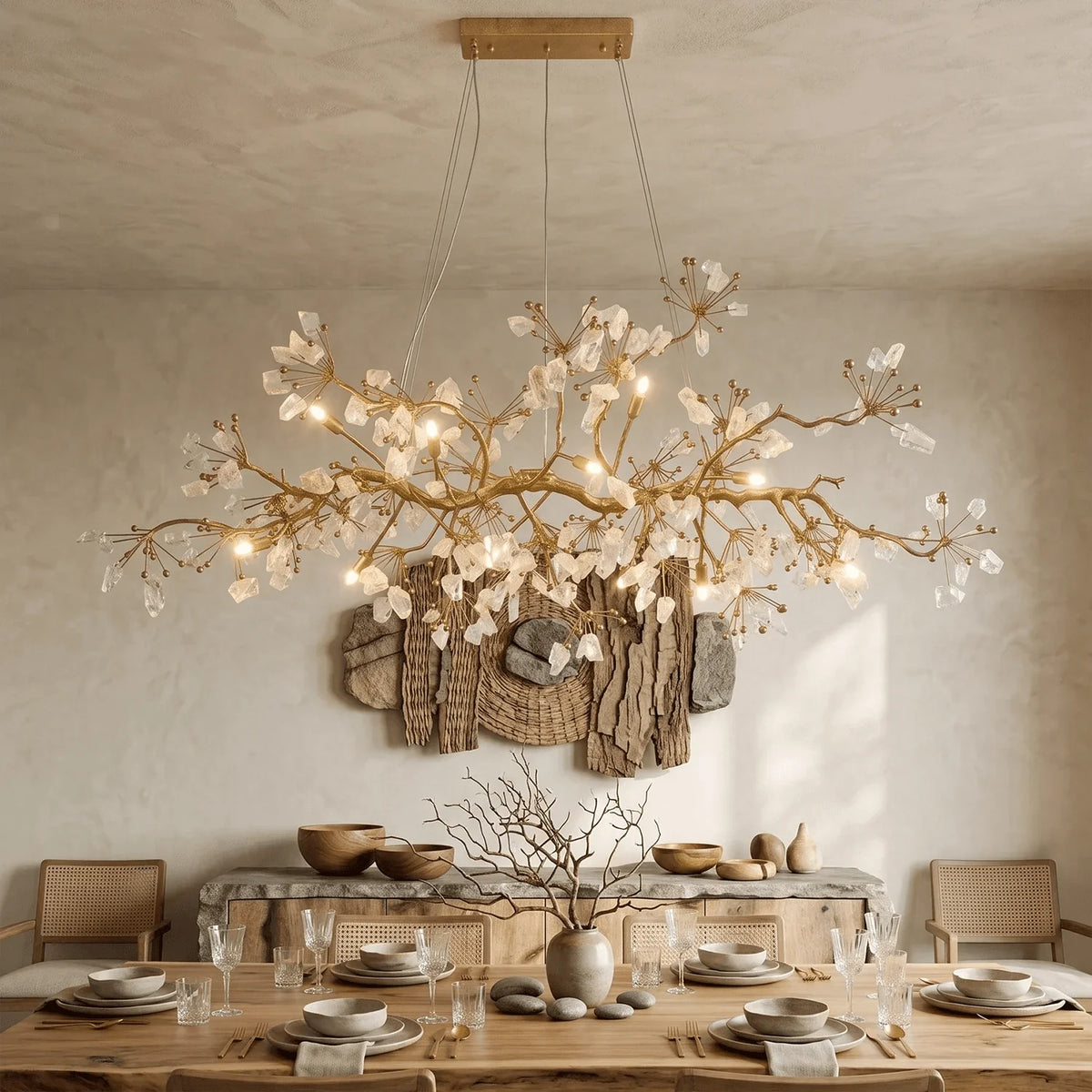 Luxury Glass Bloom Branch Chandelier - ∅ 47.2″ x W 15″ x H 15.7″Gold + Transparentcasivra