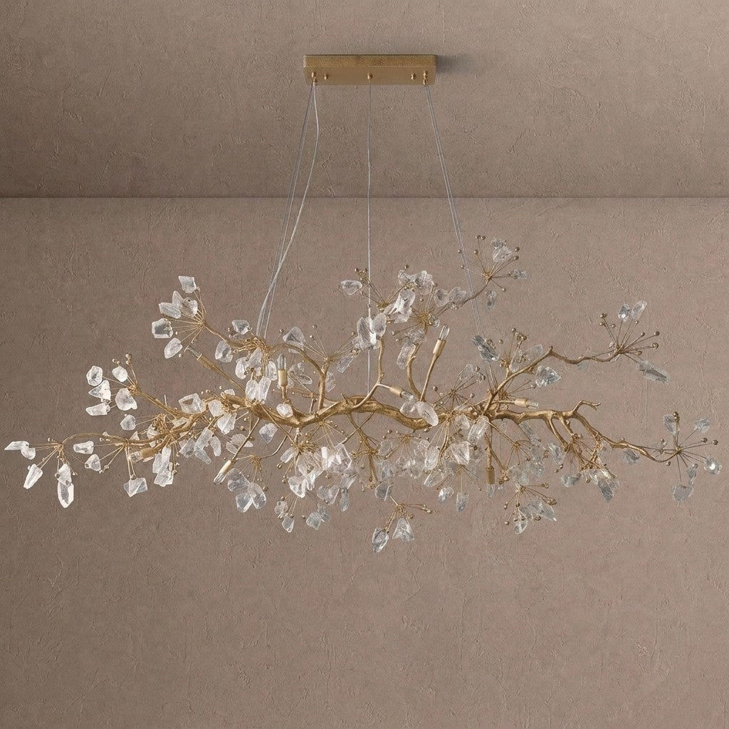 Luxury Glass Bloom Branch Chandelier - ∅ 78.7″ x W 21.7″ x H 23.6″Gold + Transparentcasivra