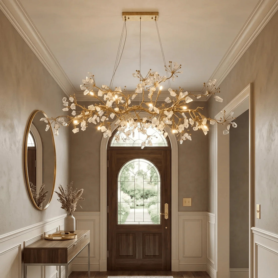 Luxury Glass Bloom Branch Chandelier - ∅ 47.2″ x W 15″ x H 15.7″Gold + Transparentcasivra