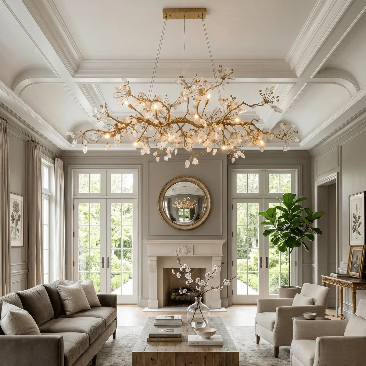 Luxury Glass Bloom Branch Chandelier - ∅ 70.9″ x W 17.7″ x H 19.7″Gold + Transparentcasivra