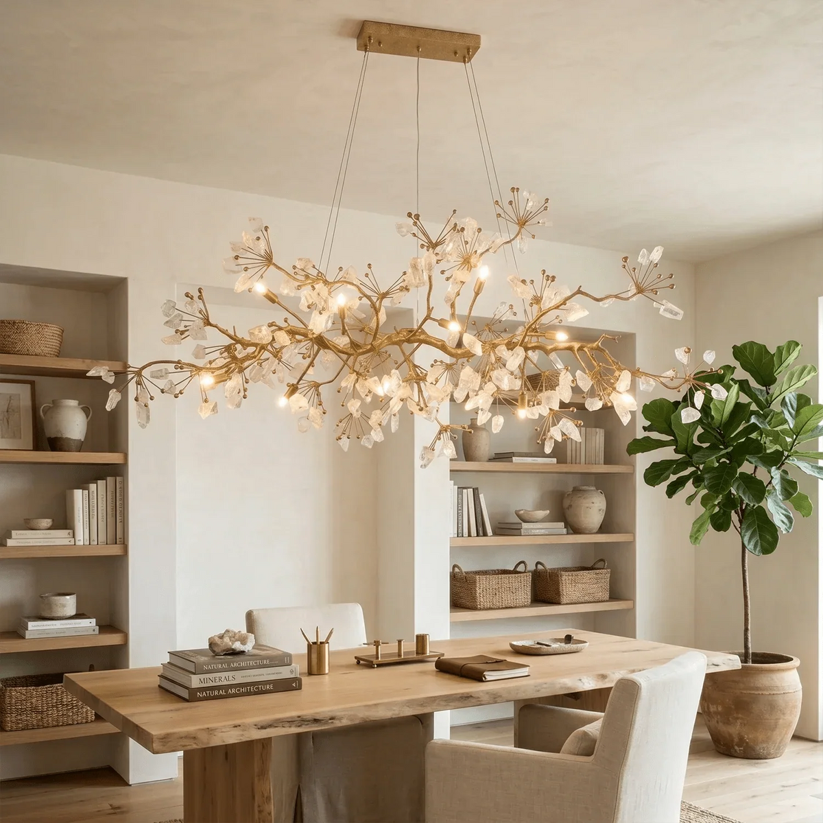 Luxury Glass Bloom Branch Chandelier - ∅ 59.1″ x W 15.7″ x H 17.7″Gold + Transparentcasivra