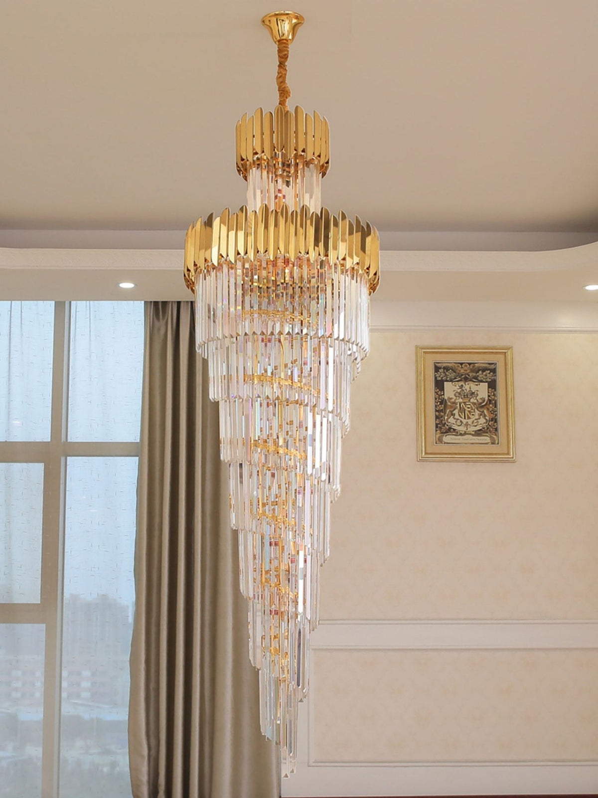 Luxury Gold Trimmed Long Crystal Chandelier Foyer Staircase Extra Large Ceiling Light Fixture - D17.7"*H47.2"/ 13 Lightscasivra