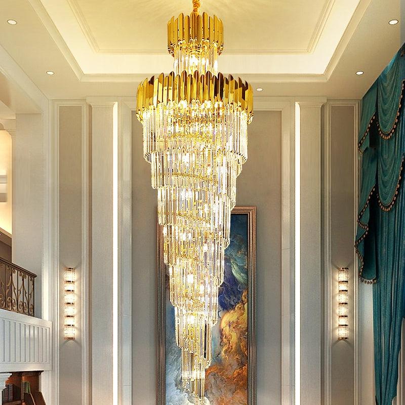 Luxury Gold Trimmed Long Crystal Chandelier Foyer Staircase Extra Large Ceiling Light Fixture - D17.7"*H47.2"/ 13 Lightscasivra