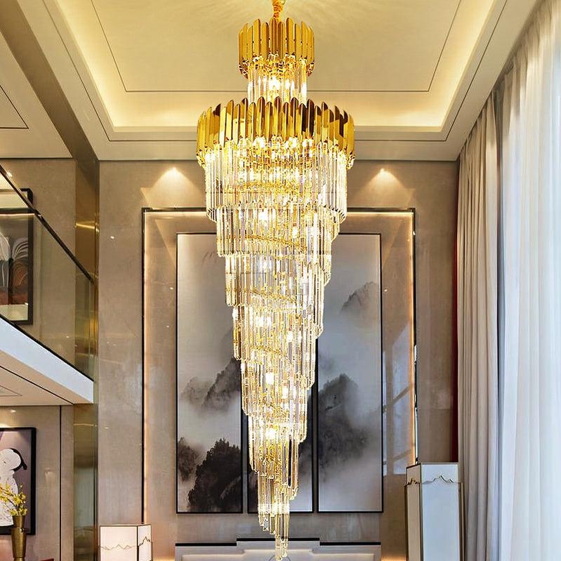 Luxury Gold Trimmed Long Crystal Chandelier Foyer Staircase Extra Large Ceiling Light Fixture - D17.7"*H47.2"/ 13 Lightscasivra
