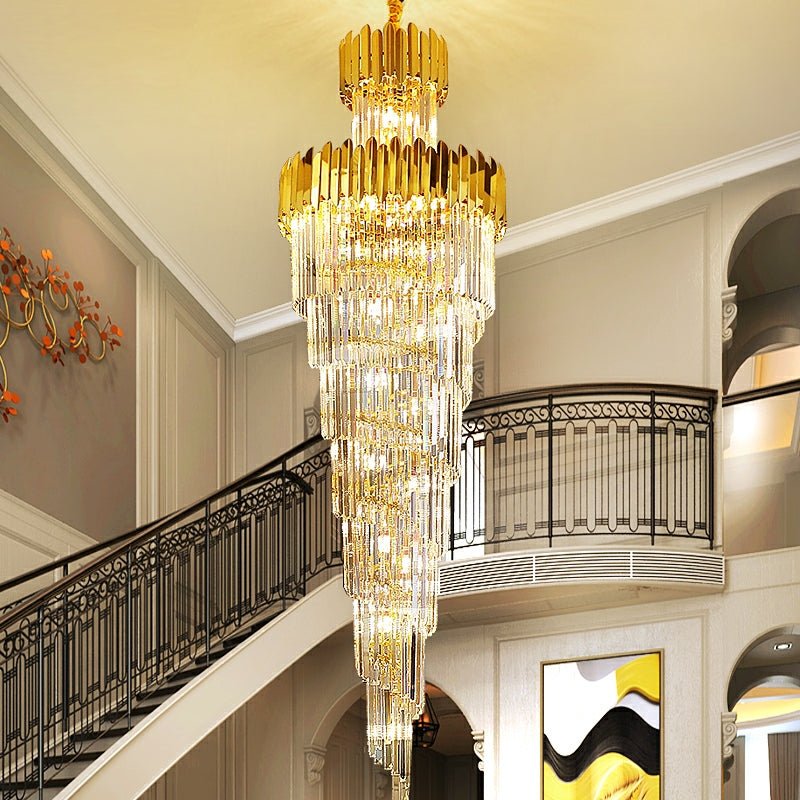 Luxury Gold Trimmed Long Crystal Chandelier Foyer Staircase Extra Large Ceiling Light Fixture - D17.7"*H47.2"/ 13 Lightscasivra