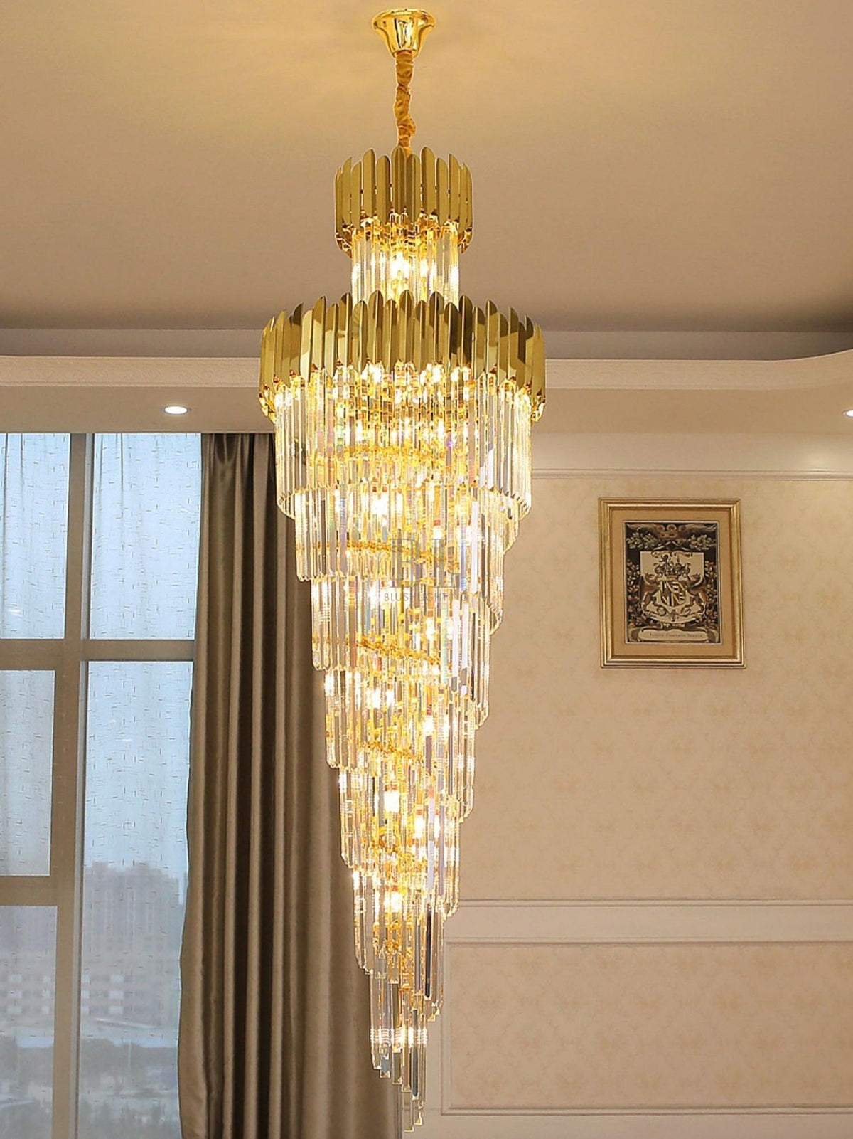 Luxury Gold Trimmed Long Crystal Chandelier Foyer Staircase Extra Large Ceiling Light Fixture - D17.7"*H47.2"/ 13 Lightscasivra