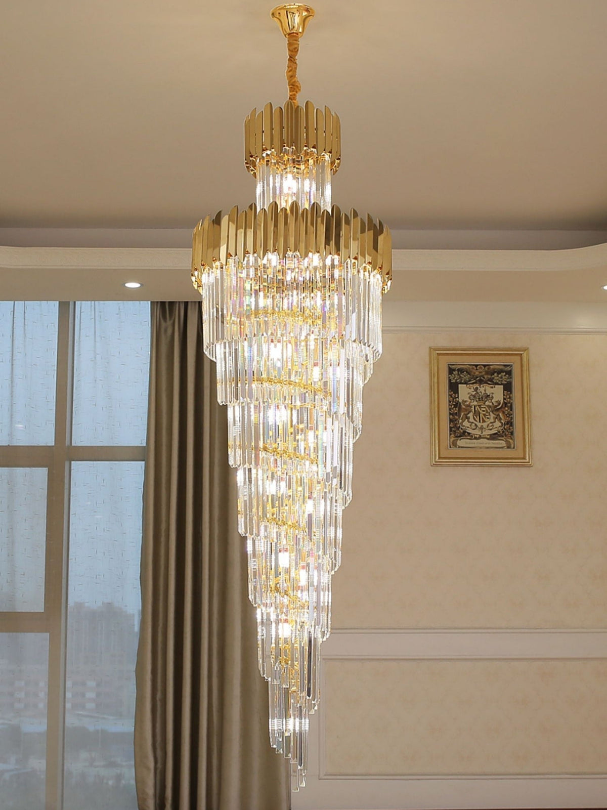 Luxury Gold Trimmed Long Crystal Chandelier Foyer Staircase Extra Large Ceiling Light Fixture - D17.7"*H47.2"/ 13 Lightscasivra