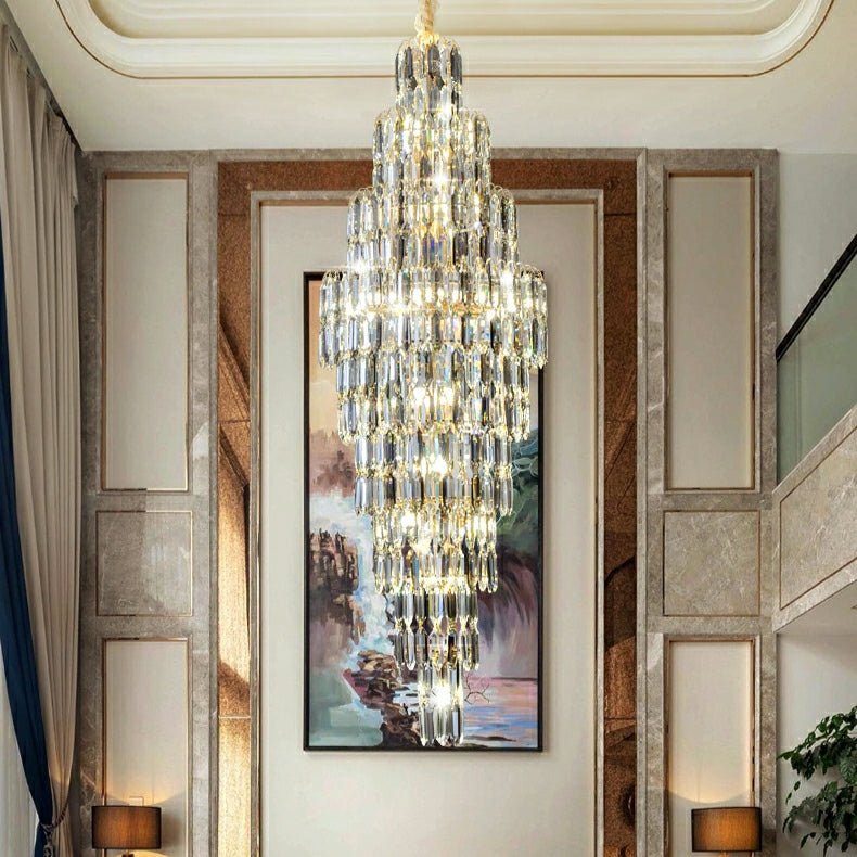 Luxury Large Foyer Staircase K9 Crystal Chandelier Long Ceiling Lighting Fixture For Living Room Hall - D15.8"*H47.2"Warm Lightcasivra