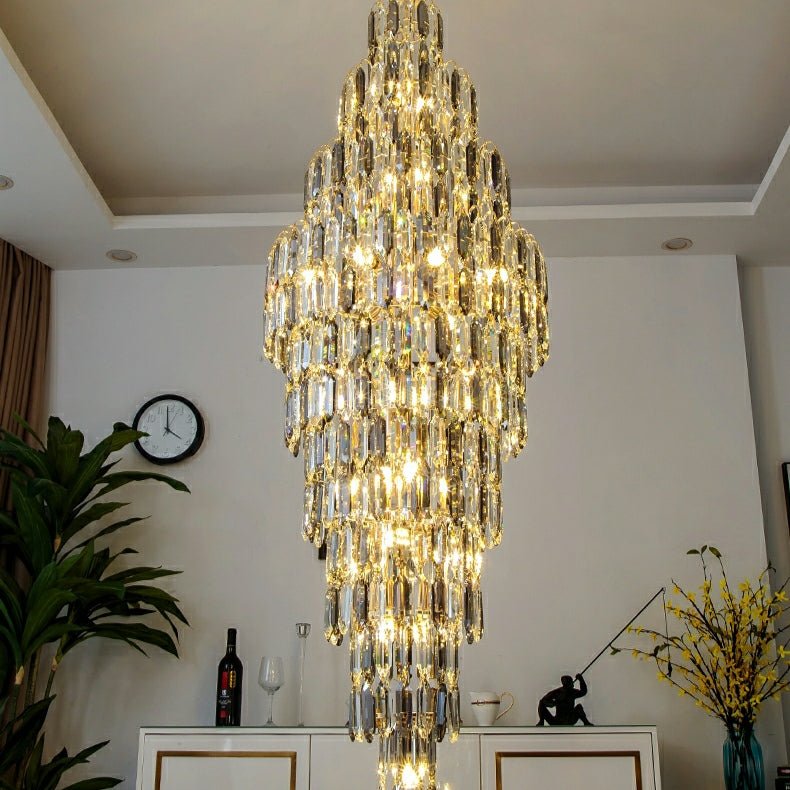 Luxury Large Foyer Staircase K9 Crystal Chandelier Long Ceiling Lighting Fixture For Living Room Hall - D15.8"*H47.2"Warm Lightcasivra