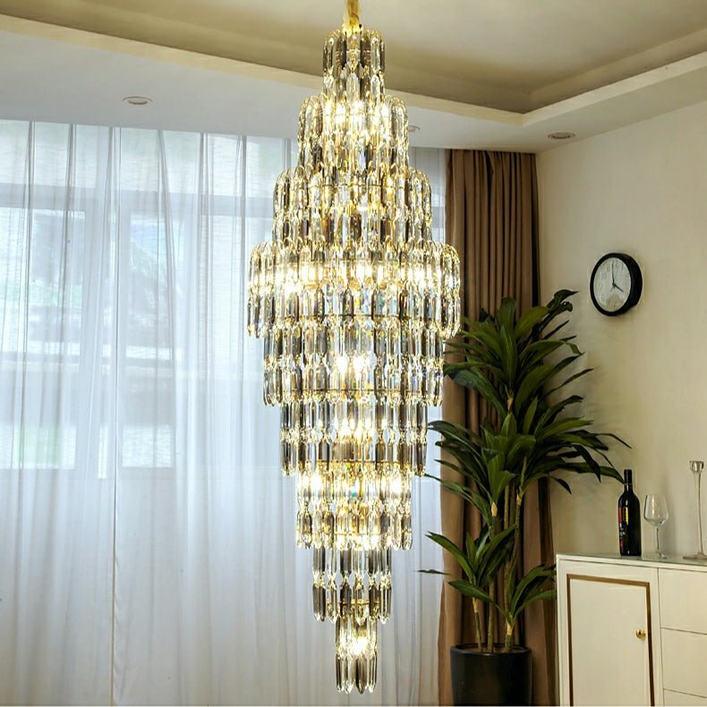 Luxury Large Foyer Staircase K9 Crystal Chandelier Long Ceiling Lighting Fixture For Living Room Hall - D15.8"*H47.2"Warm Lightcasivra