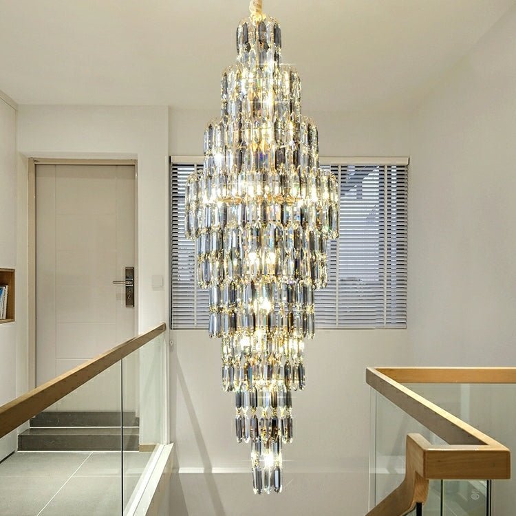 Luxury Large Foyer Staircase K9 Crystal Chandelier Long Ceiling Lighting Fixture For Living Room Hall - D15.8"*H47.2"Warm Lightcasivra