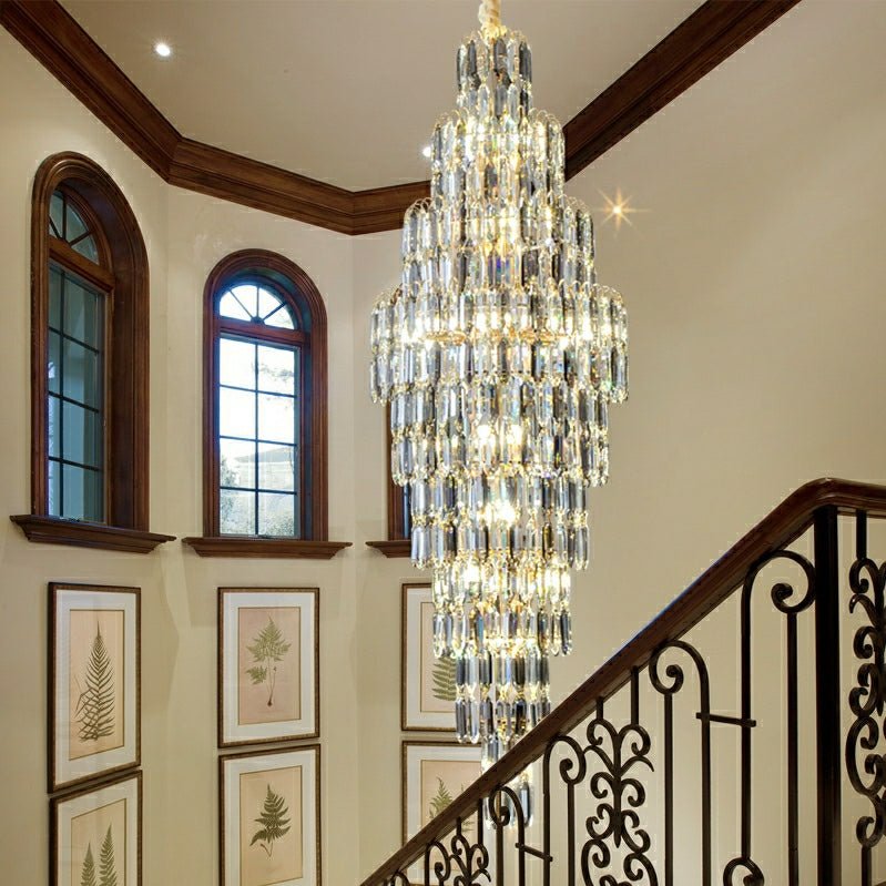 Luxury Large Foyer Staircase K9 Crystal Chandelier Long Ceiling Lighting Fixture For Living Room Hall - D15.8"*H47.2"Warm Lightcasivra