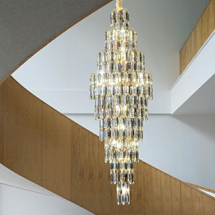 Luxury Large Foyer Staircase K9 Crystal Chandelier Long Ceiling Lighting Fixture For Living Room Hall - D15.8"*H47.2"Warm Lightcasivra