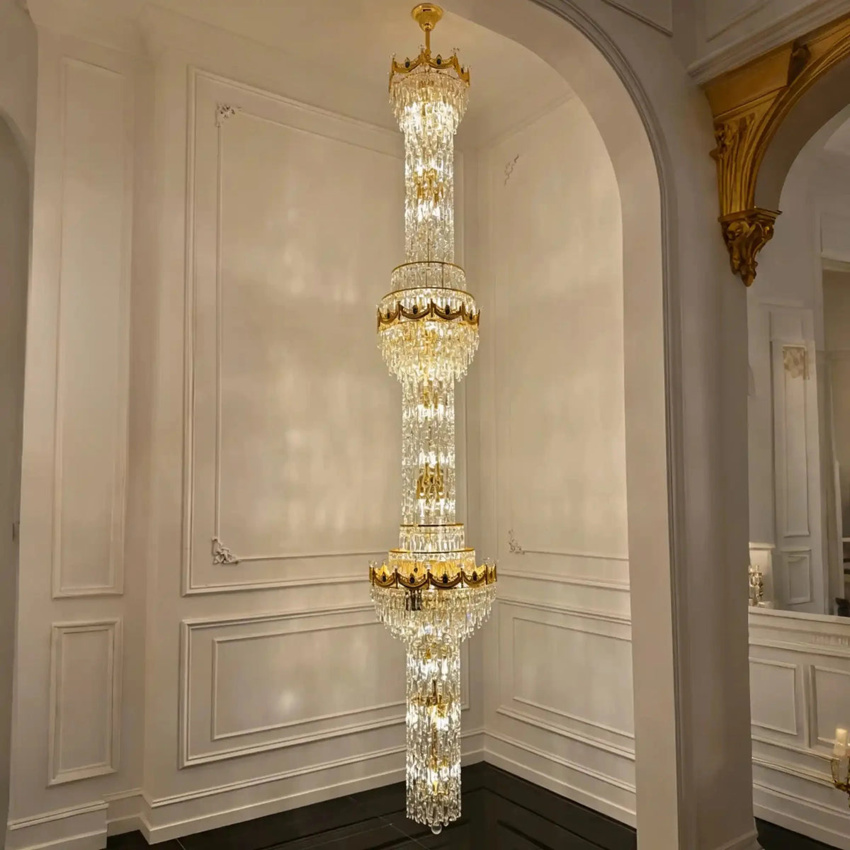 Luxury Majesty Grand Crown Top Cascading Long Tiered Crystal Chandelier - D23.62"*H137.80" (D60cm*H350cm)Warm Lightcasivra
