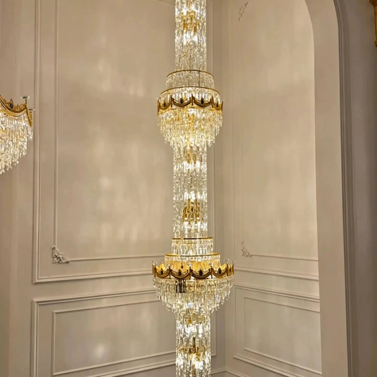 Luxury Majesty Grand Crown Top Cascading Long Tiered Crystal Chandelier - D23.62"*H137.80" (D60cm*H350cm)Warm Lightcasivra