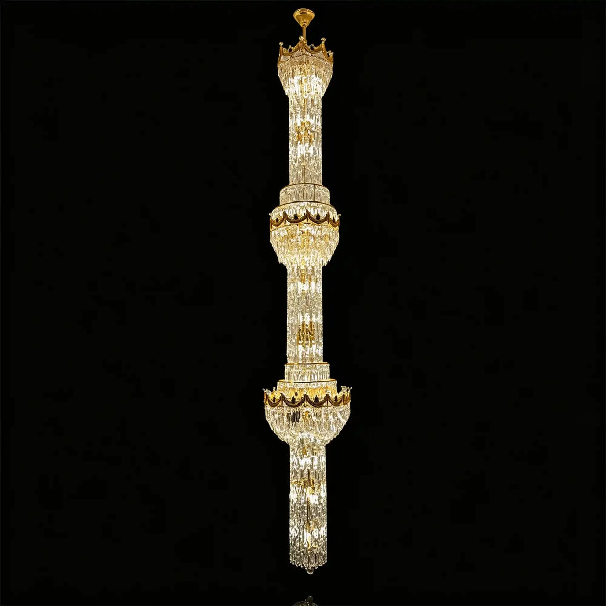 Luxury Majesty Grand Crown Top Cascading Long Tiered Crystal Chandelier - D19.7"*H113.4" (D50cm*H288cm)Warm Lightcasivra