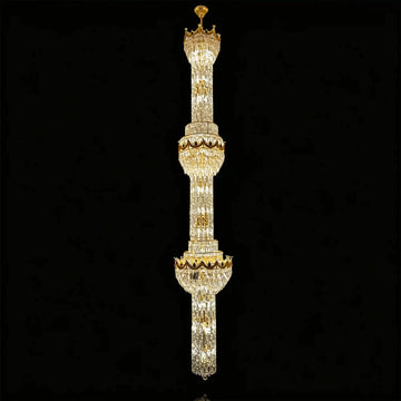 Luxury Majesty Grand Crown Top Cascading Long Tiered Crystal Chandelier - D19.7"*H113.4" (D50cm*H288cm)Warm Lightcasivra