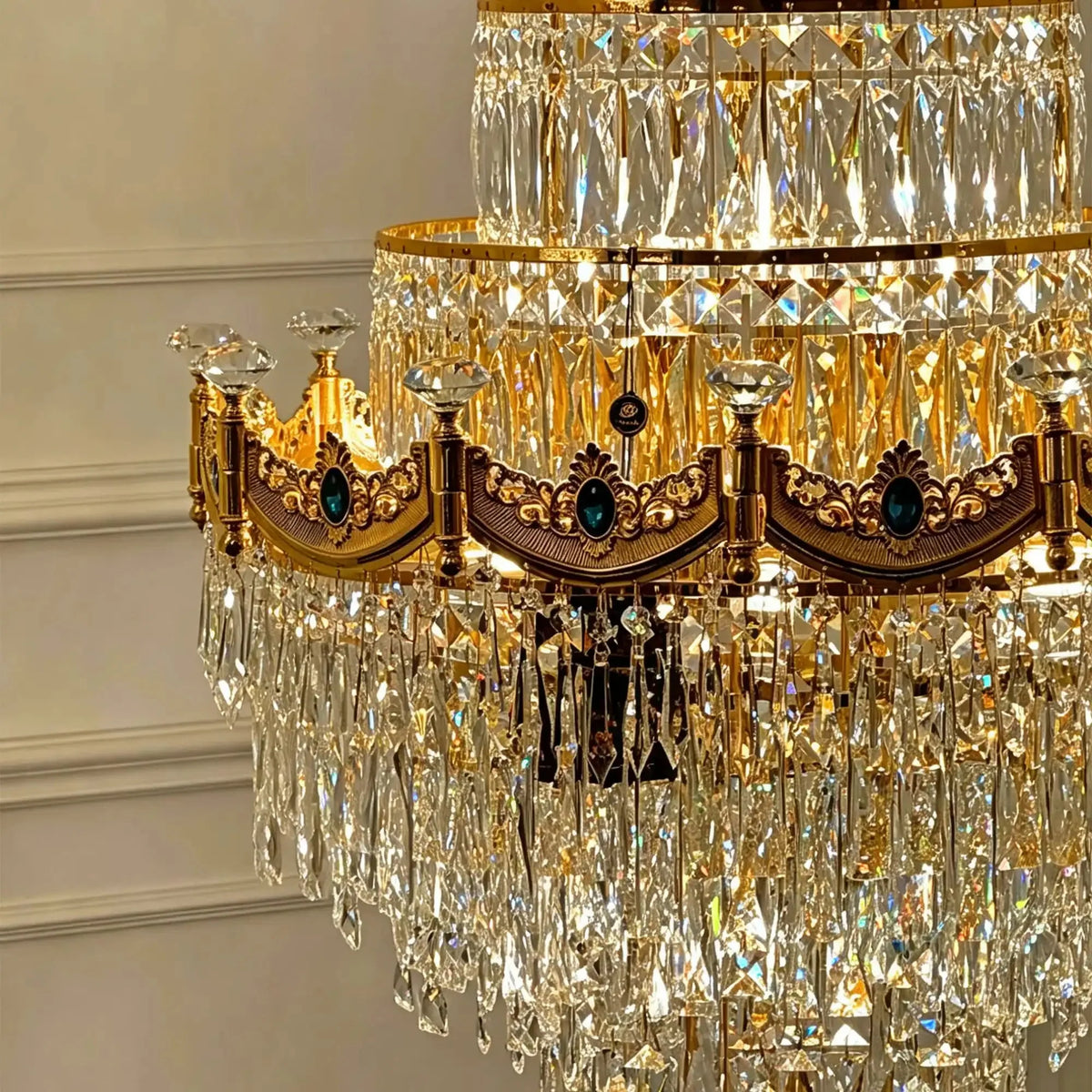 Luxury Majesty Grand Crown Top Cascading Long Tiered Crystal Chandelier - D23.62"*H137.80" (D60cm*H350cm)Warm Lightcasivra