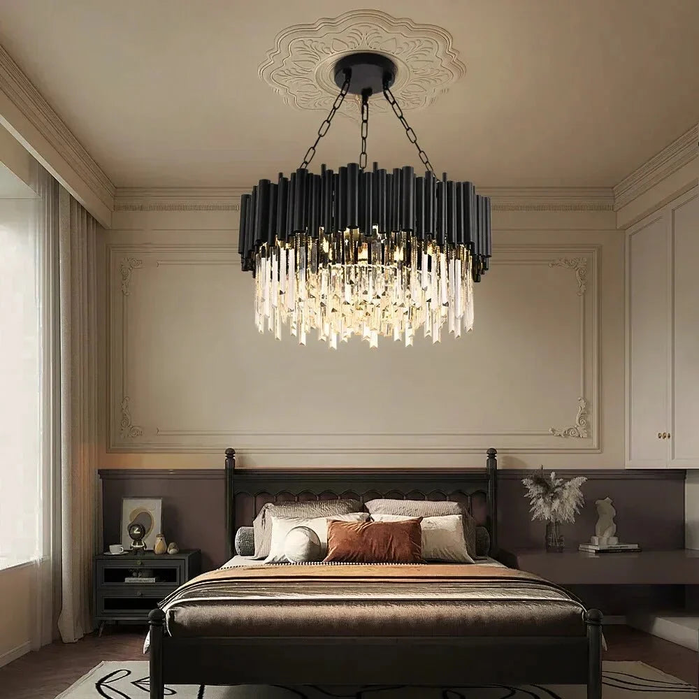 Luxury Modern Living Room Black Crystal Light Fixture - W17.7‘’×H15''casivra