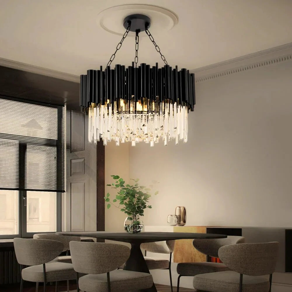 Luxury Modern Living Room Black Crystal Light Fixture - W17.7‘’×H15''casivra