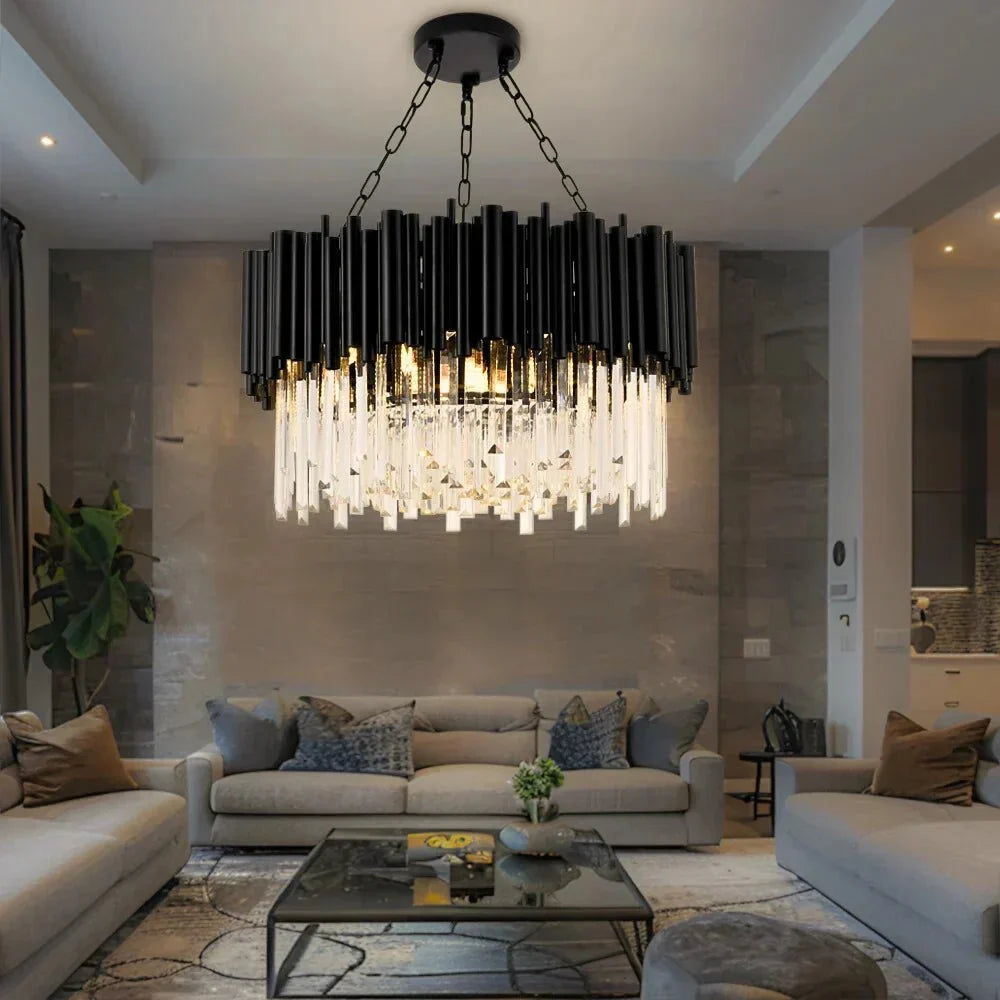 Luxury Modern Living Room Black Crystal Light Fixture - W17.7‘’×H15''casivra