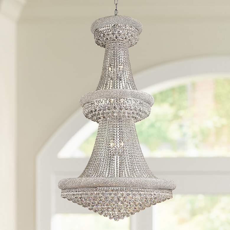 Luxury Modern Primo Wide Gold Crystal Chandelier for High Ceiling Foyer & Staircase-casivra-Chrome-casivra