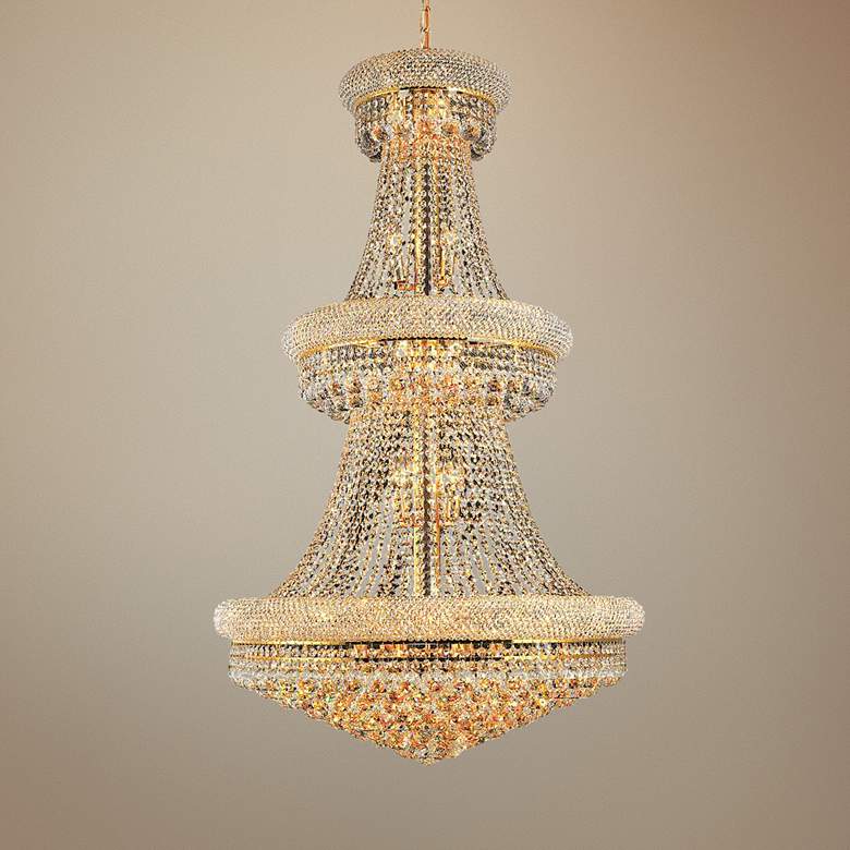 Luxury Modern Primo Wide Gold Crystal Chandelier for High Ceiling Foyer & Staircase-casivra-Gold-casivra