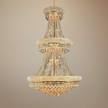 Luxury Modern Primo Wide Gold Crystal Chandelier for High Ceiling Foyer & Staircase-casivra-Gold-casivra