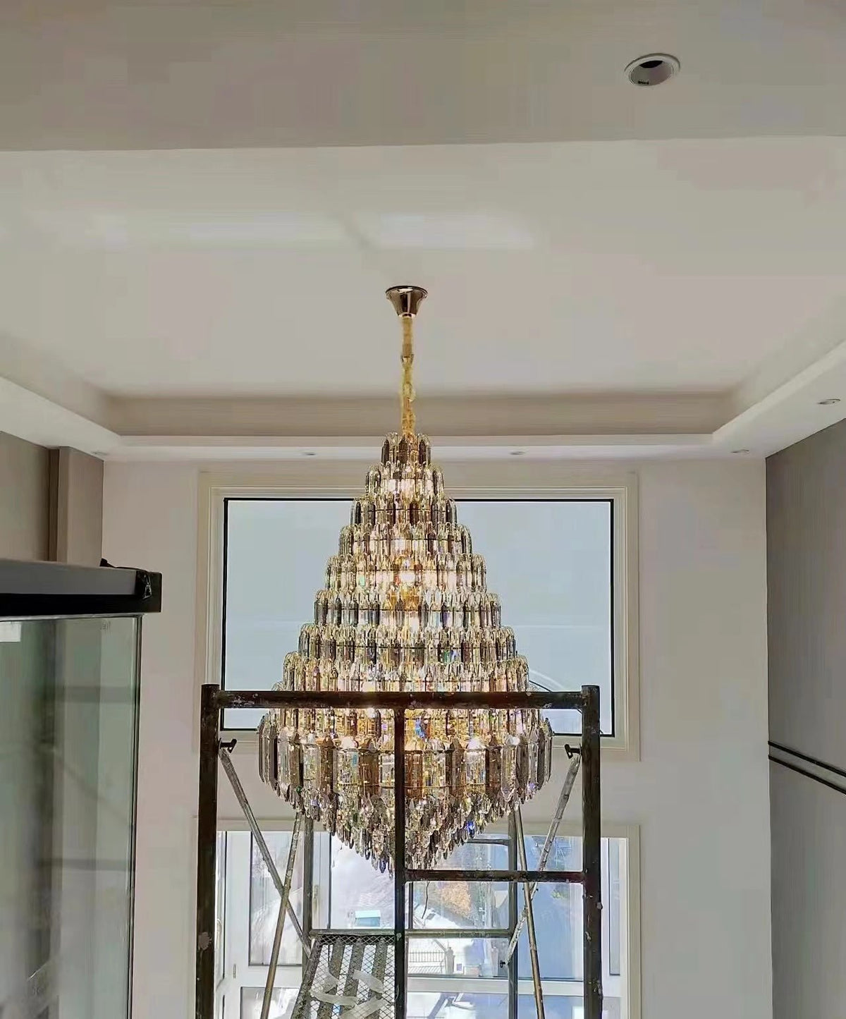 Luxury Multi-tiered Honeycomb Crystal Chandelier for High Ceiling-Chandeliers-casivra-casivra
