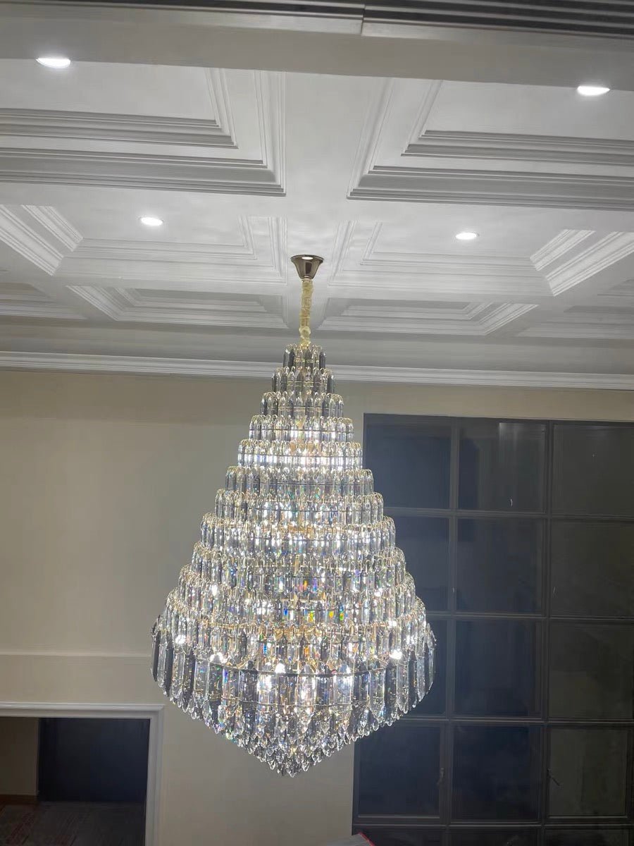 Luxury Multi-tiered Honeycomb Crystal Chandelier for High Ceiling-Chandeliers-casivra-casivra