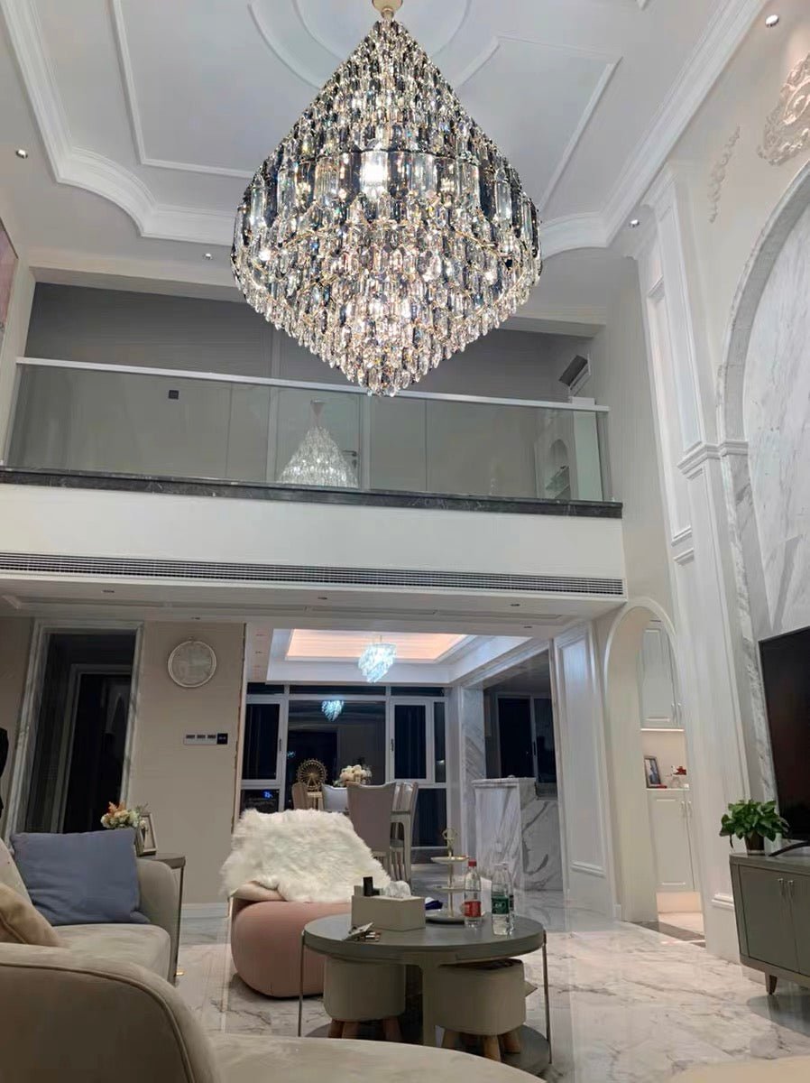 Luxury Multi-tiered Honeycomb Crystal Chandelier for High Ceiling-Chandeliers-casivra-casivra