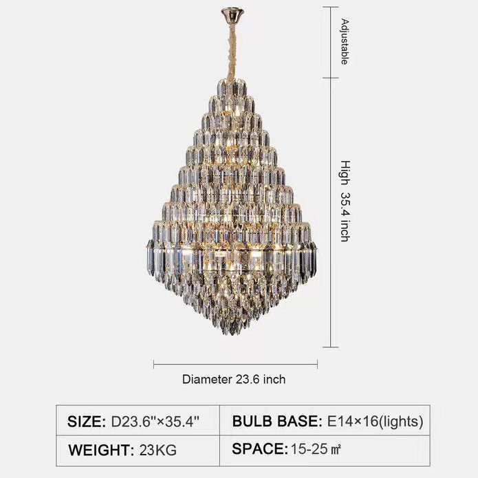 Luxury Multi-tiered Honeycomb Crystal Chandelier for High Ceiling-Chandeliers-casivra-D23.6"*H35.4"/16 Lights/23 kg-Gold-Warm Light-casivra