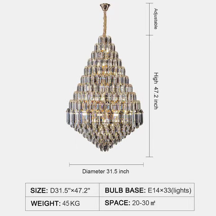 Luxury Multi-tiered Honeycomb Crystal Chandelier for High Ceiling-Chandeliers-casivra-D31.5"*H47.2"/33 Lights/45 kg-Gold-Warm Light-casivra