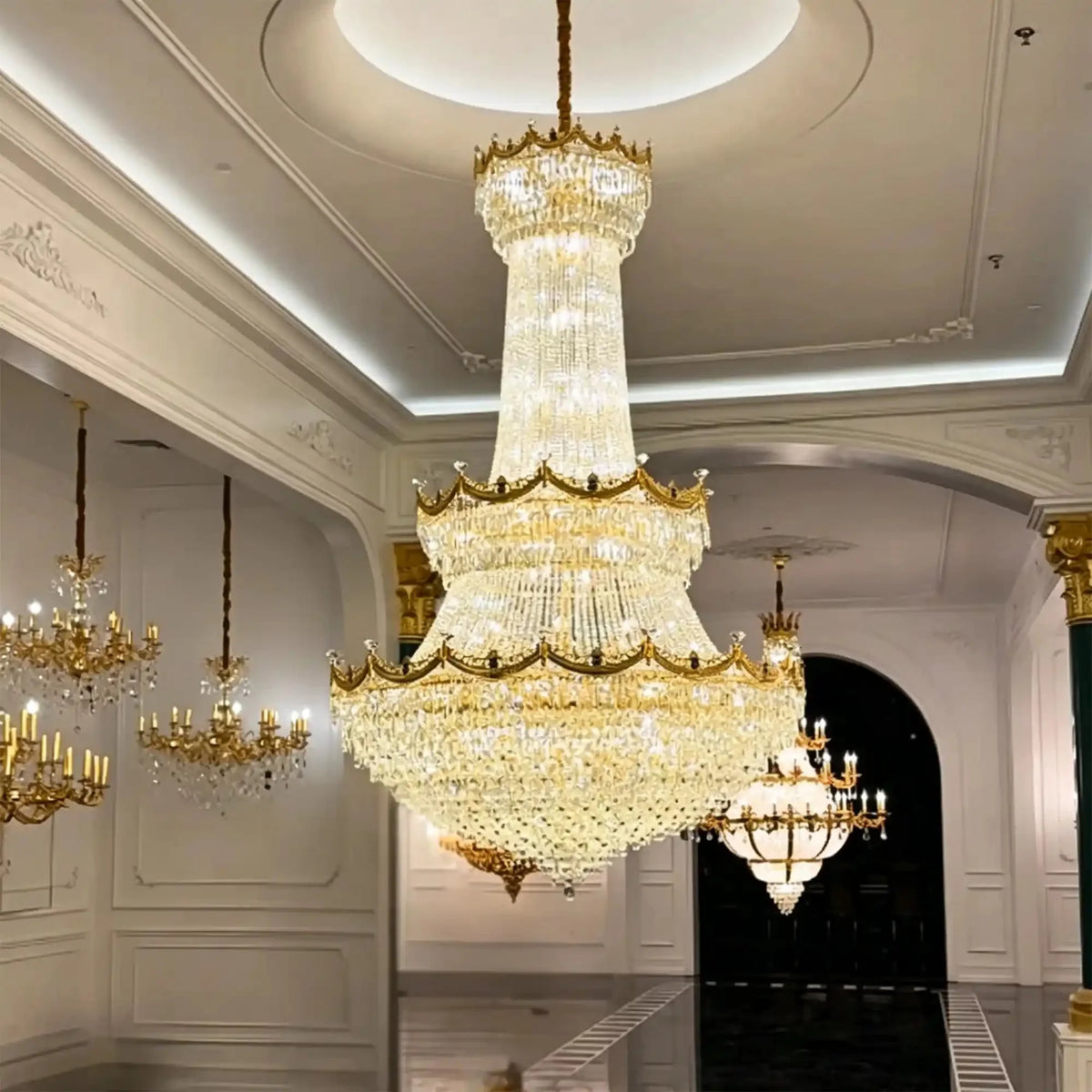 Luxury Palace-Style Tiered Gilded Brass Arm Crystal Chandelier - D64.96"*H90.55" (D165cm*H230cm)Warm Lightcasivra