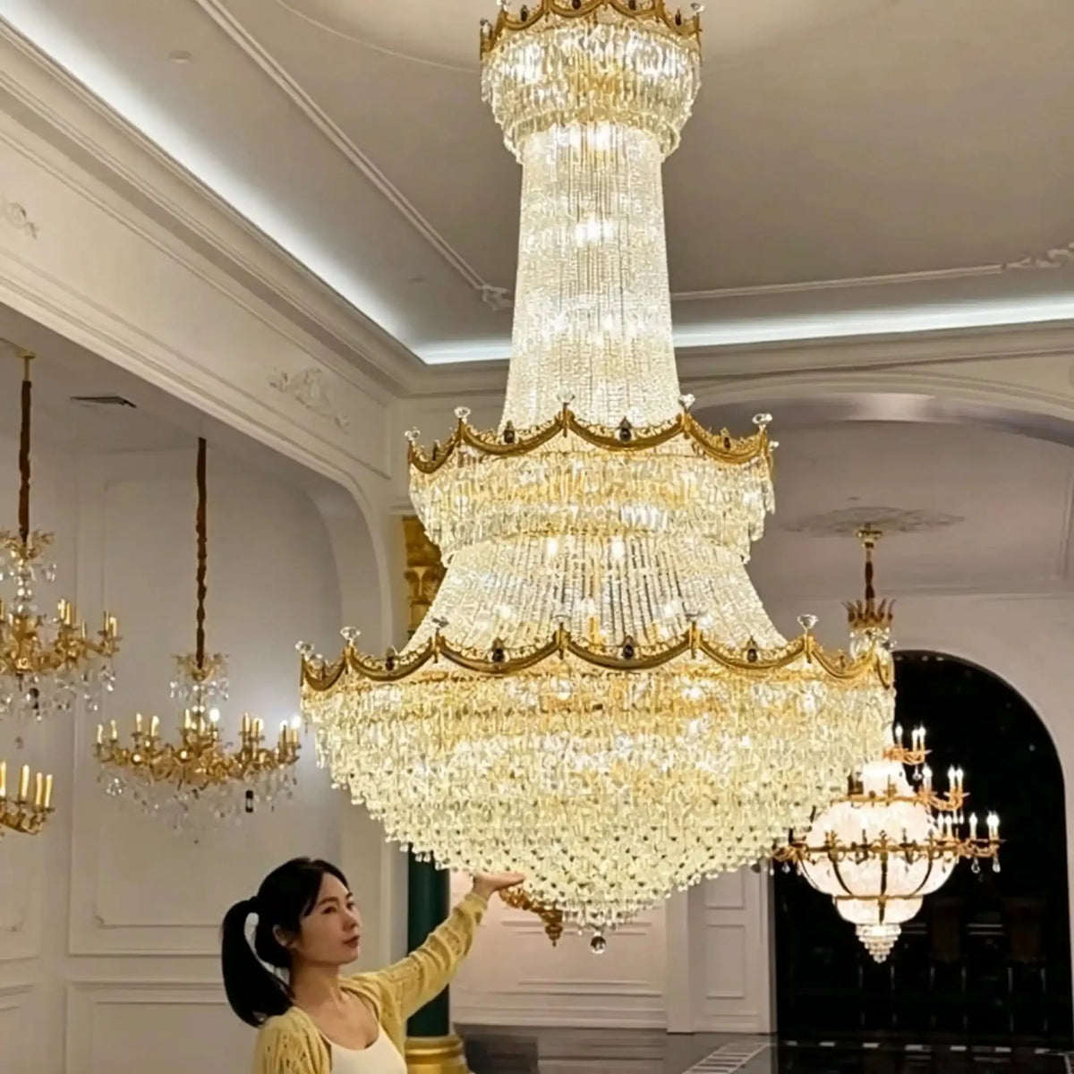 Luxury Palace-Style Tiered Gilded Brass Arm Crystal Chandelier - D64.96"*H90.55" (D165cm*H230cm)Warm Lightcasivra