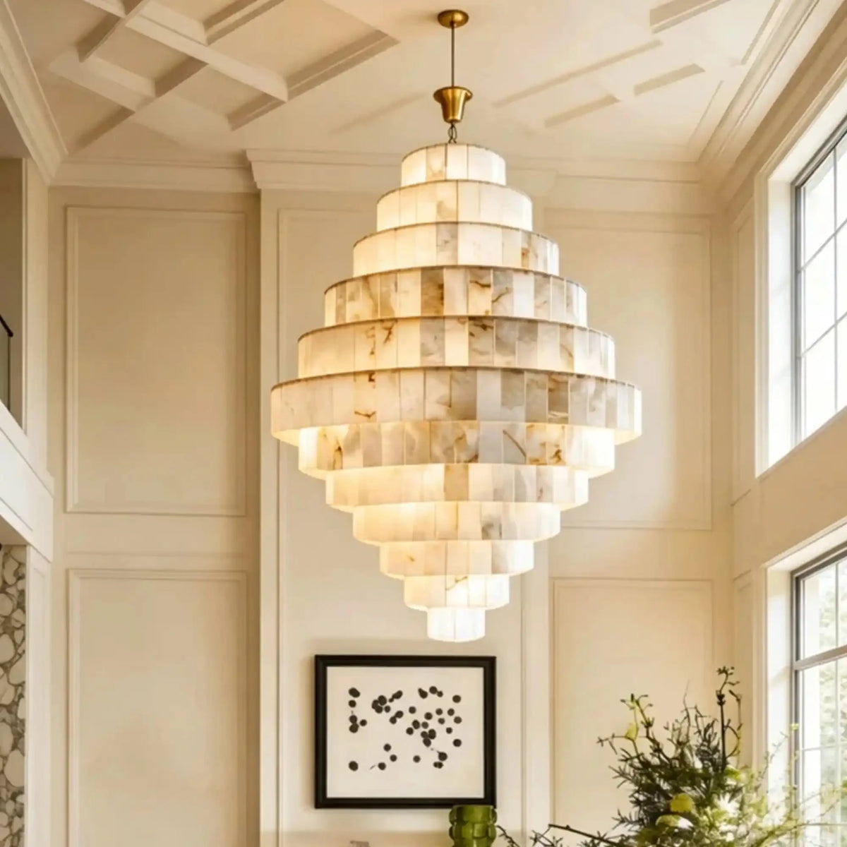 Luxury Sculpted Pyramid-Tier Alabaster Chandelier for High Ceiling - D48.03"*H44.09"(D122cm*H112cm)/85kgWarm Light 3000Kcasivra
