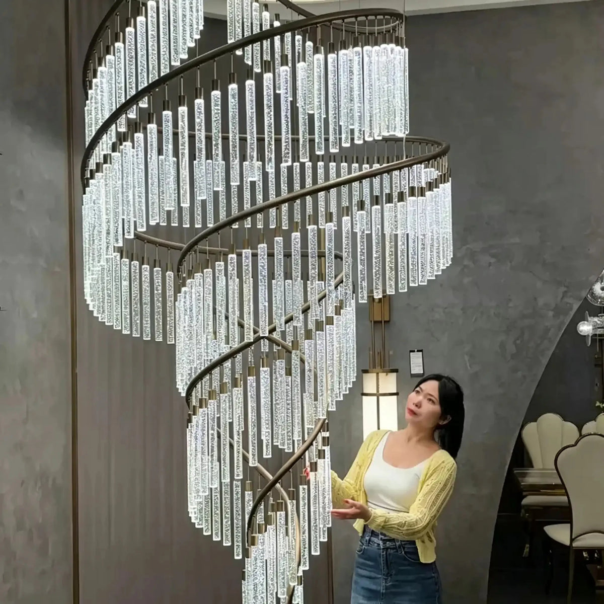Luxury Spiral Bubble Crystal Chandelier for High Ceiling - CustomWarm Lightcasivra