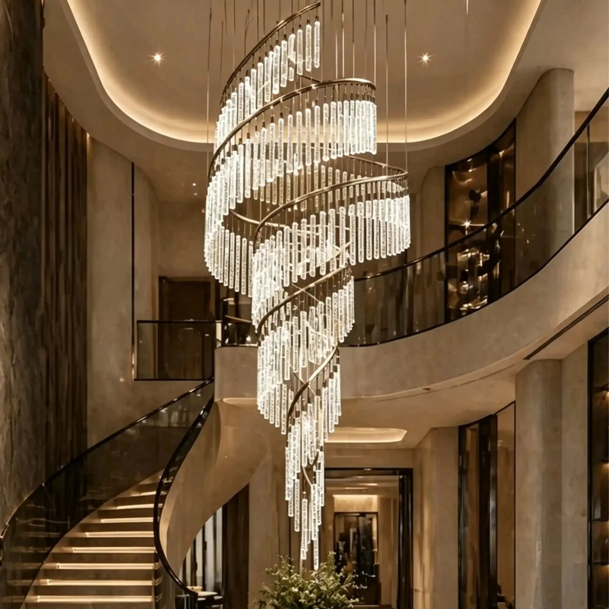 Luxury Spiral Bubble Crystal Chandelier for High Ceiling - CustomWarm Lightcasivra