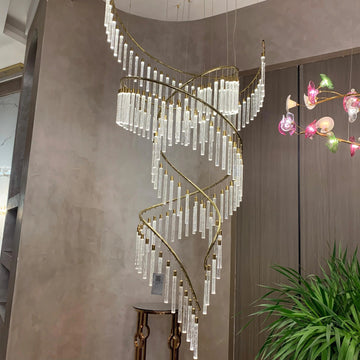 Luxury Spiral Bubble Crystal Stick Chandelier for Staircase/Foyer/High-ceiling - D47.2"*H114.17"(D120cm*H290cm)/62.6kgWithout BaseWarm Lightcasivra