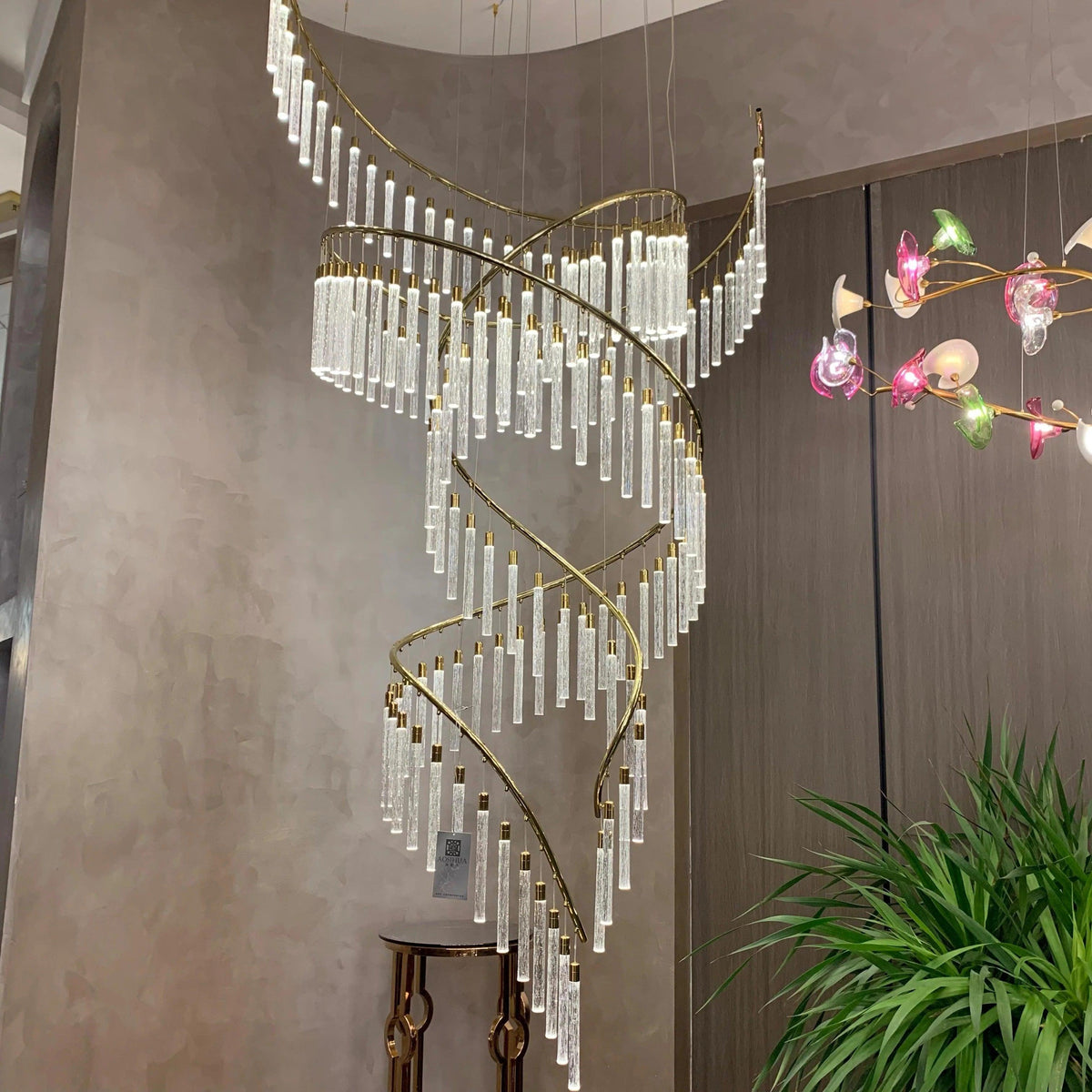 Luxury Spiral Bubble Crystal Stick Chandelier for Staircase/Foyer/High-ceiling - D47.2"*H114.17"(D120cm*H290cm)/62.6kgWithout BaseWarm Lightcasivra