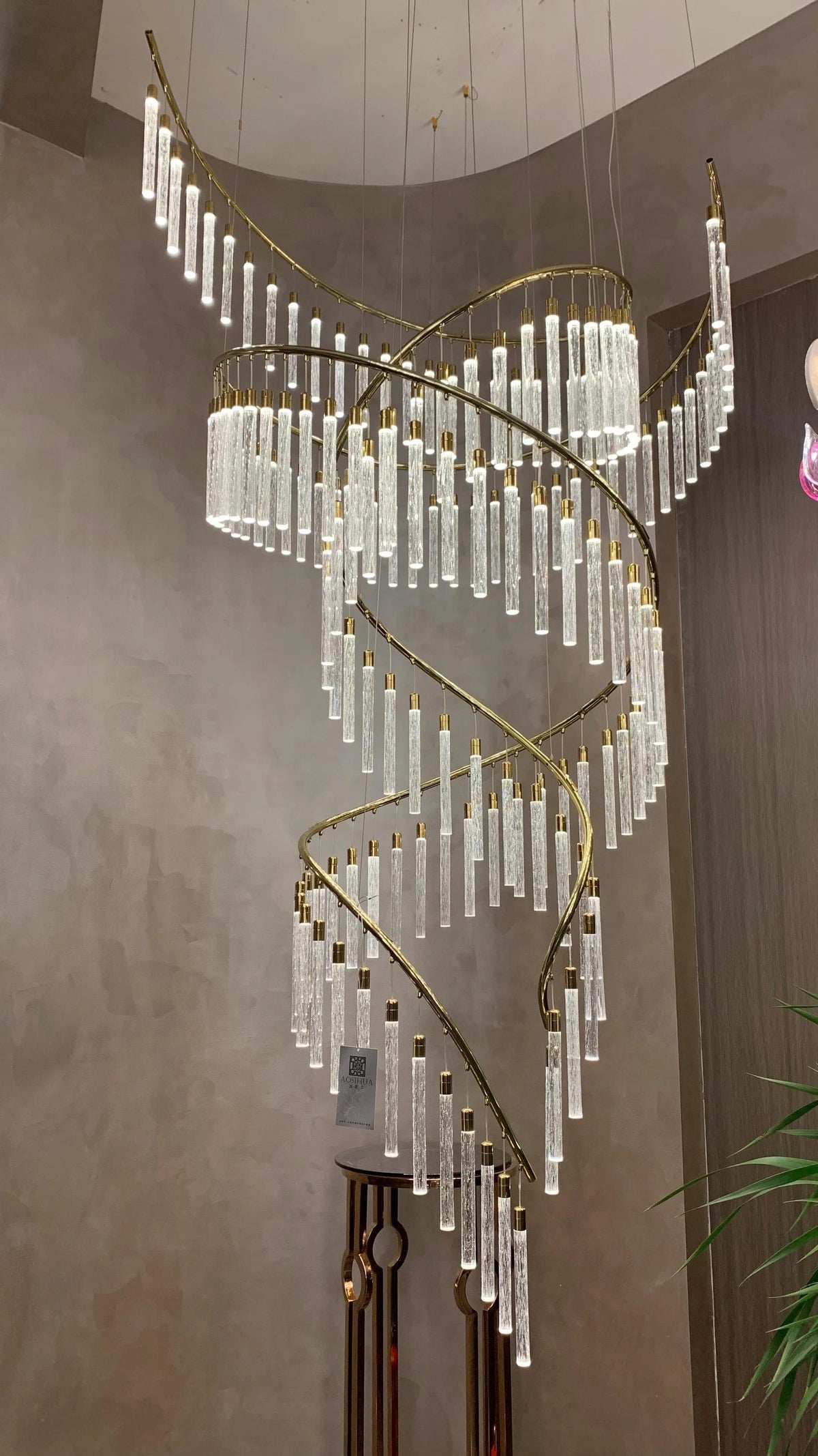 Luxury Spiral Bubble Crystal Stick Chandelier for Staircase/Foyer/High-ceiling - D47.2"*H114.17"(D120cm*H290cm)/62.6kgWithout BaseWarm Lightcasivra