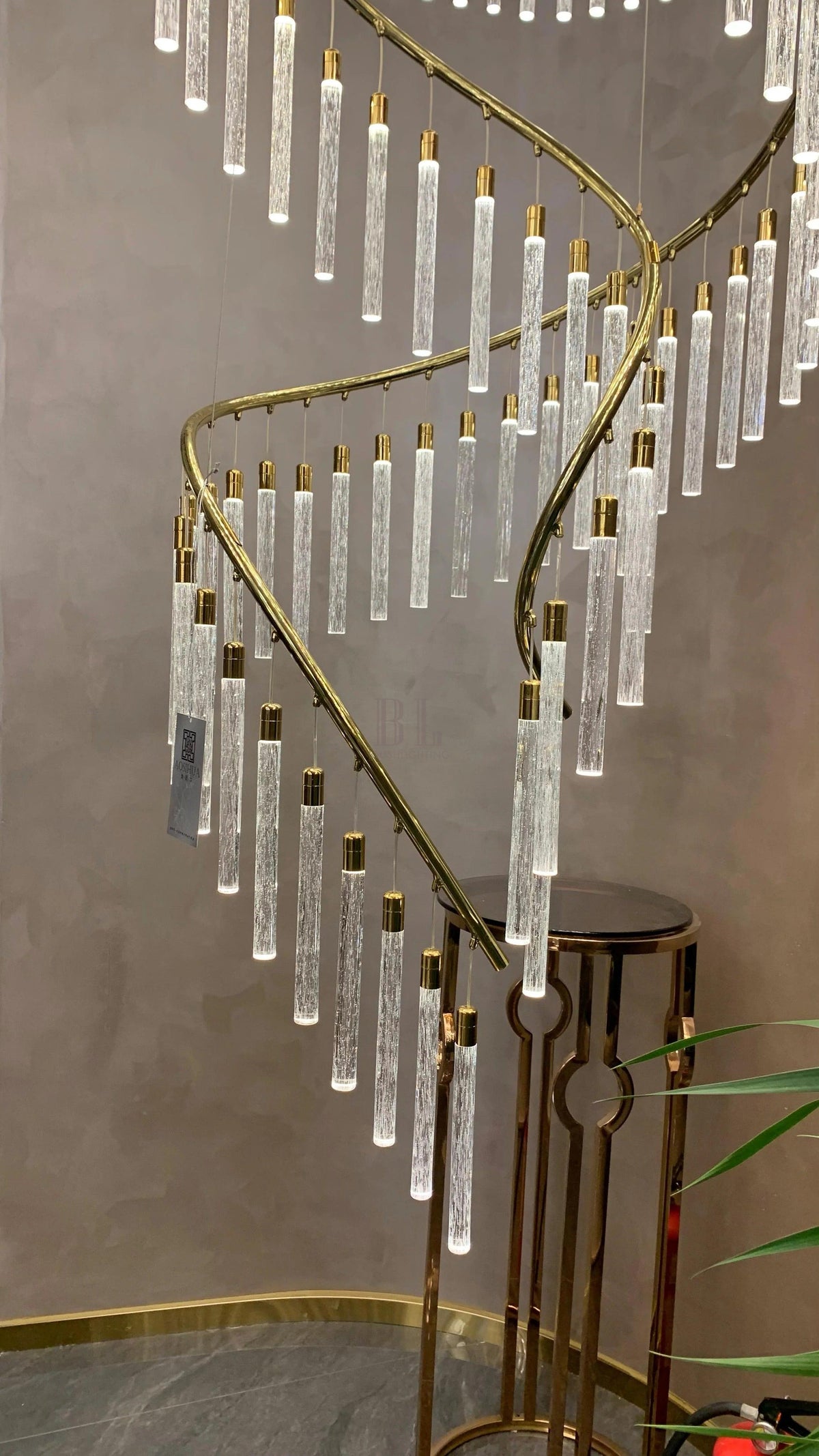 Luxury Spiral Bubble Crystal Stick Chandelier for Staircase/Foyer/High-ceiling - D47.2"*H114.17"(D120cm*H290cm)/62.6kgWithout BaseWarm Lightcasivra