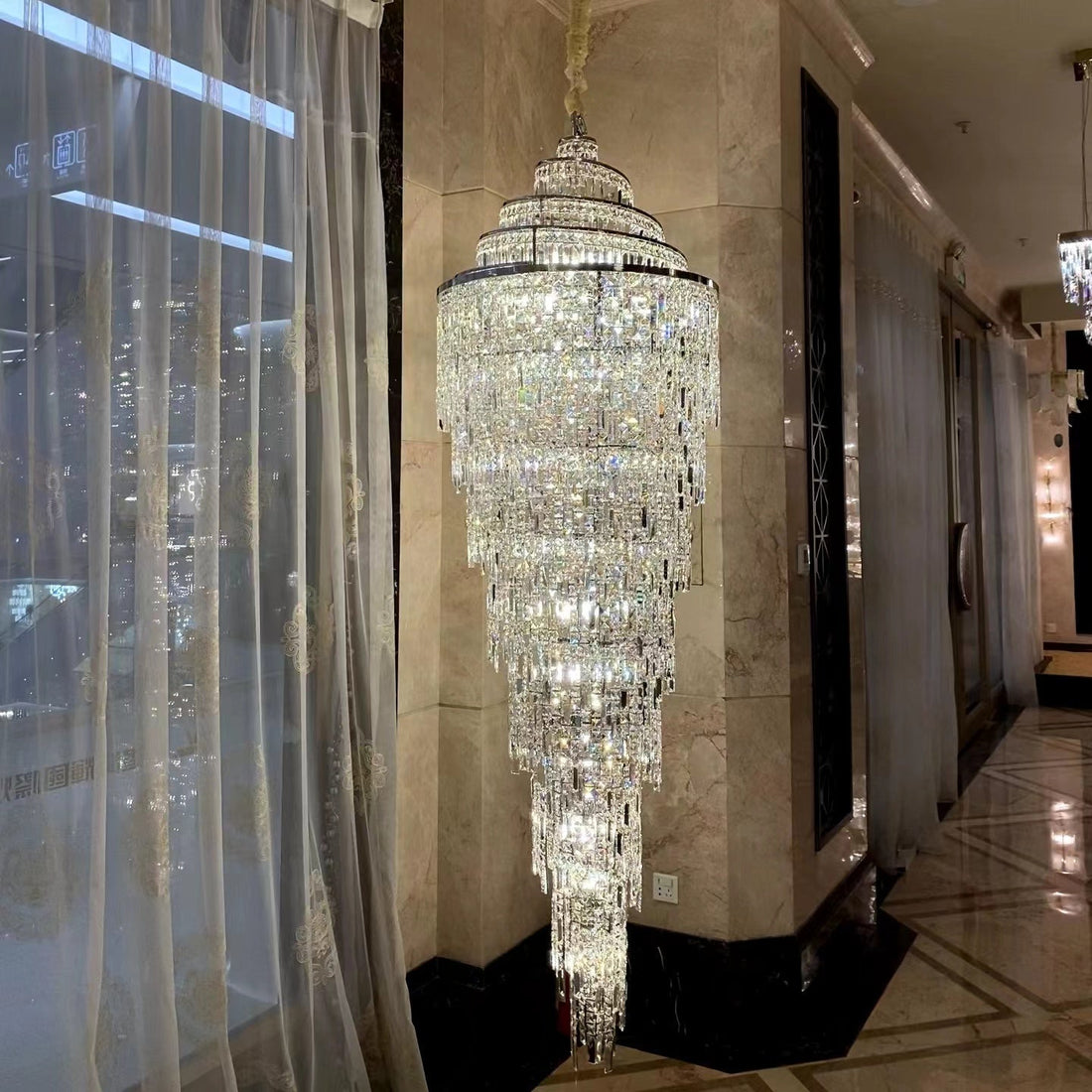 Luxury Spiral Crystal Chandelier For Foyer / Staircase - D23.6"*H82.6"Warm Lightcasivra