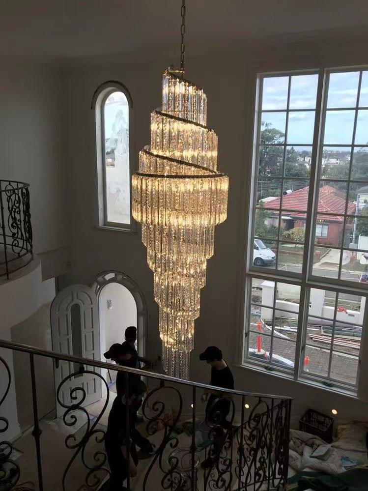 Luxury Spiral Crystal Chandelier for High - ceiling/Foyer/Staircase - D31.5"*H126"/110kgDimmable Warm Lightcasivra