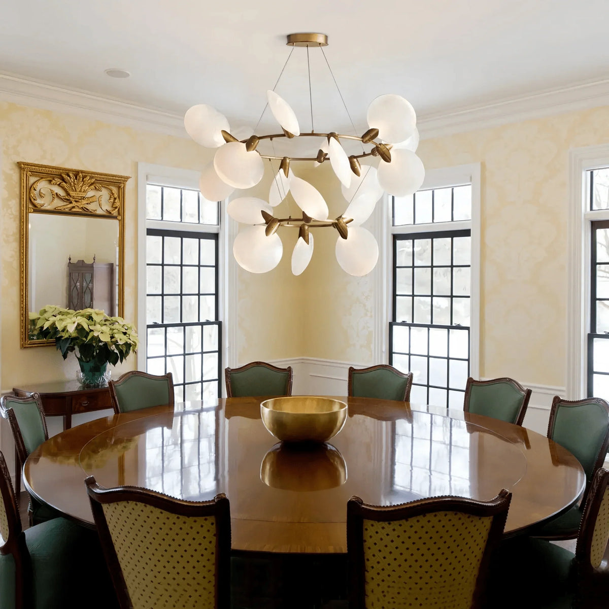 Livia 2-Tiered Halo Chandelier in brass - modern dining room lighting