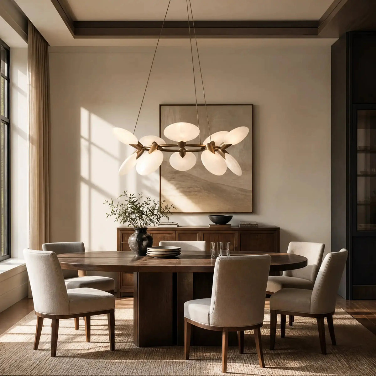 Livia Halo Chandelier in brass - dining room lighting