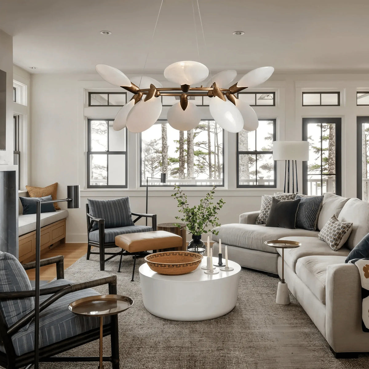 Livia Halo Chandelier styled in a modern dining room